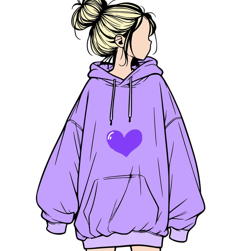 realistic girl with a oversized sweatshirt on and a bun