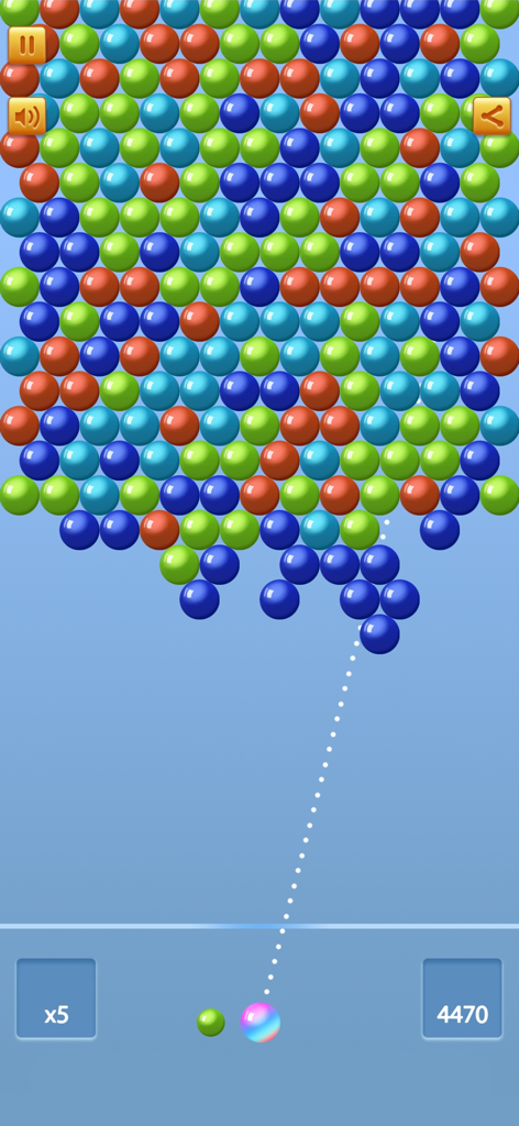 Shoot Bubble Pop Game Classic - Classic bubble shooter gameplay showing aiming line and colorful bubbles