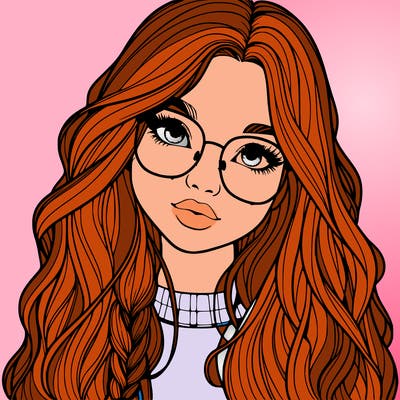 girl with long hair and freckles and glasses realistic