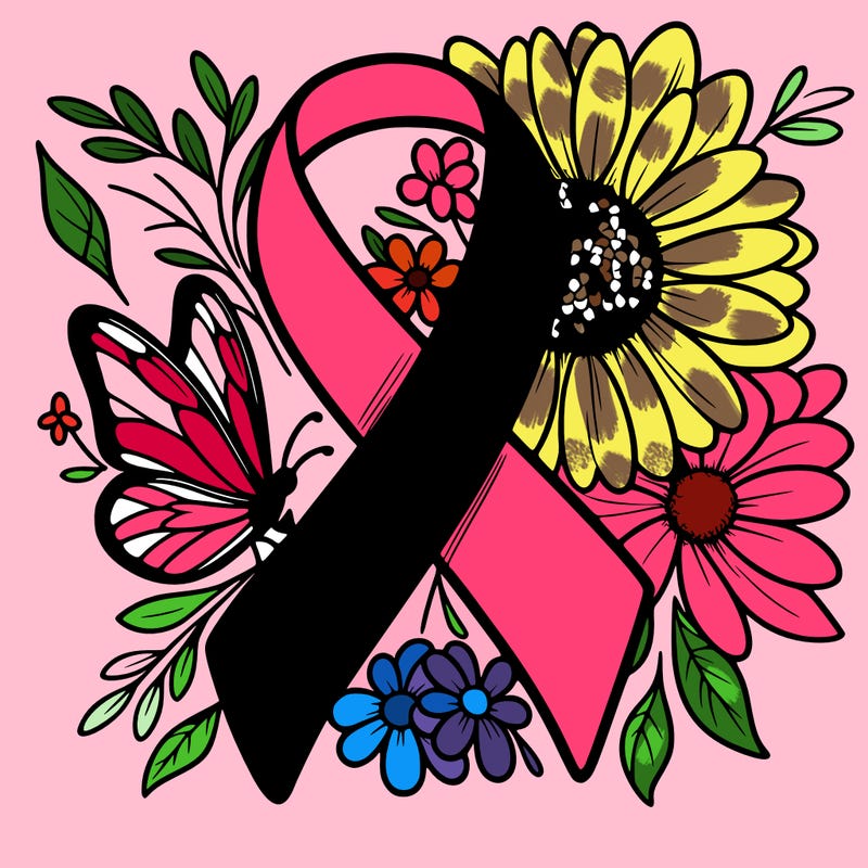 cancer awareness symbol with flowers and butterflies