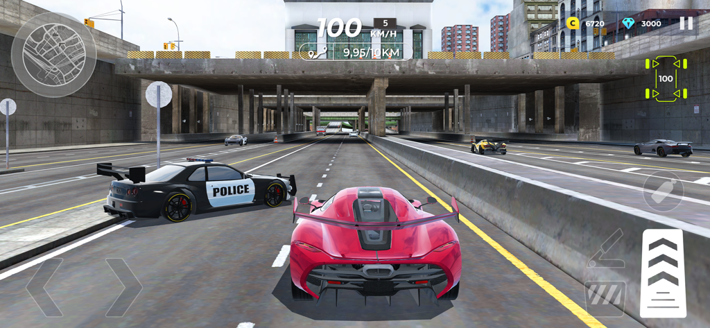 Red supercar racing on a highway during a police chase