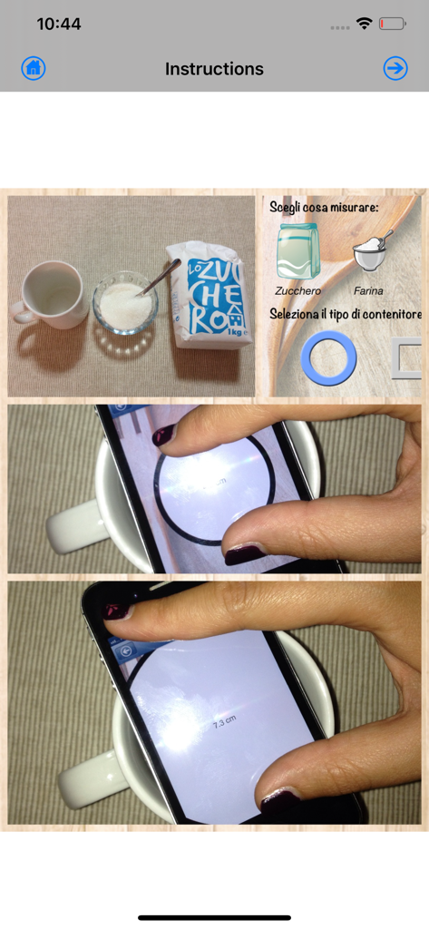 Kitchen Scales - Instructions for measuring kitchen ingredients using a smartphone and a cup