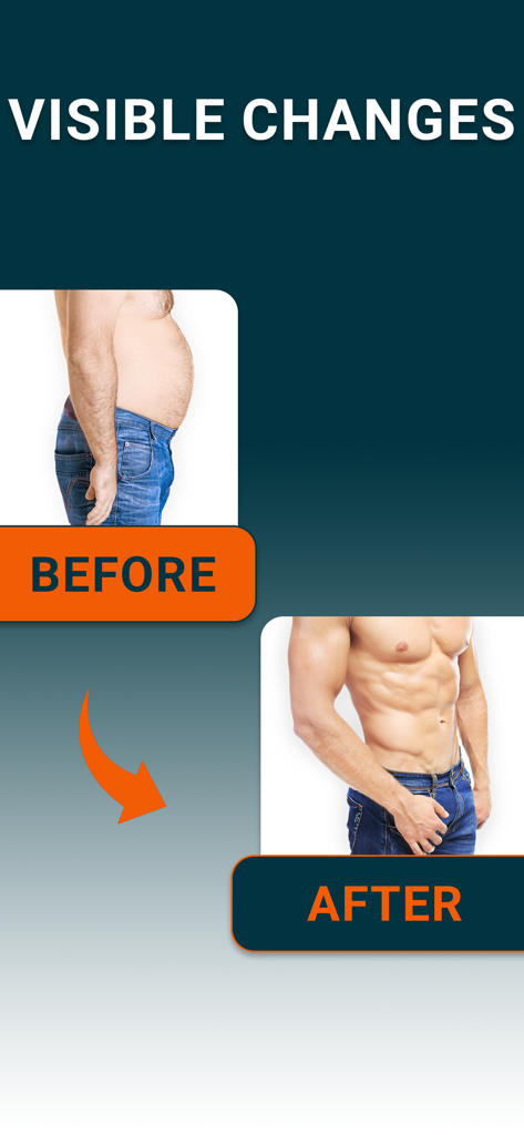 Abs and Core Workout at Home - Before and after transformation of a man achieving six pack abs using the home workout app