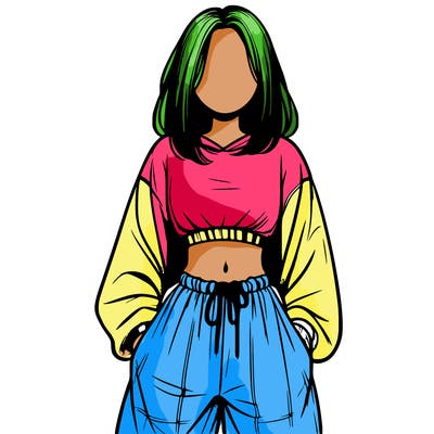 realistic girl faceless with baggy pants and a crop top