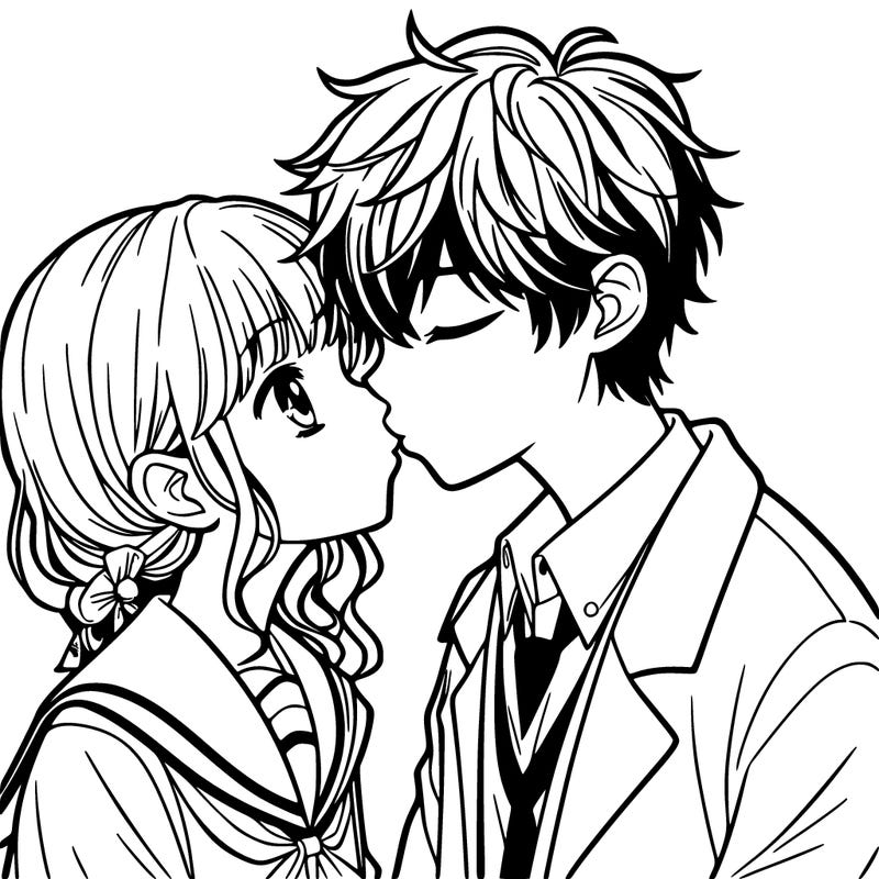 anime boy and girl kissing