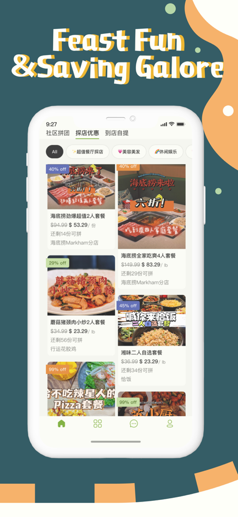 SwingBy-Your Meal Our Deal - A mobile interface displaying various restaurant deals and discount offers for local food spots.