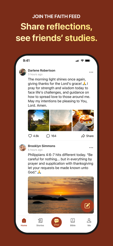 Bible Vod: Find God's Guidance - Bible Vod app interface showing the Faith Feed with community reflections and scripture sharing