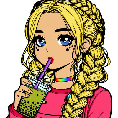realistic girl with braided hair drinking boba