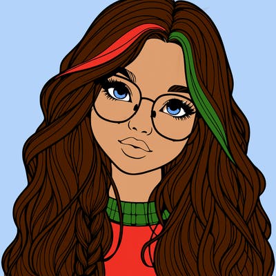 girl with long hair and freckles and glasses realistic
