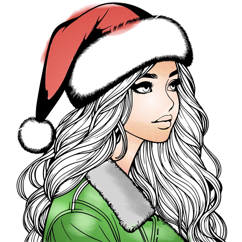 realistic girl in santa hat