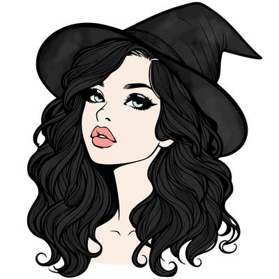 realistic witch girl with wavy hair and lips
