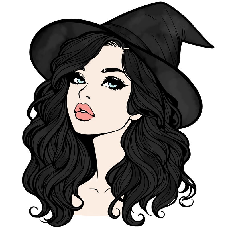 realistic witch girl with wavy hair and lips
