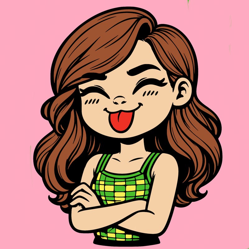 realistic girl crossing her arms and wearing a tank top with her tongue held out she has long hair