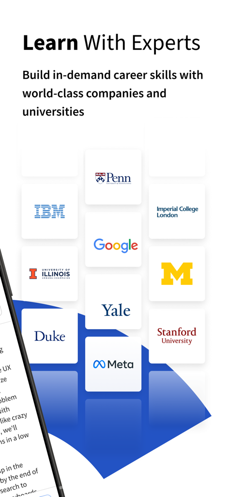Coursera: Grow your career - Coursera Partnerlogos einschließlich Google Meta und Stanford University