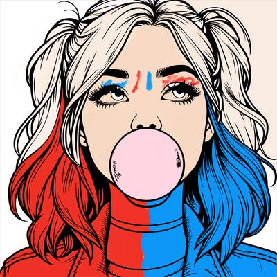 realististic girl blowing bubble -gum