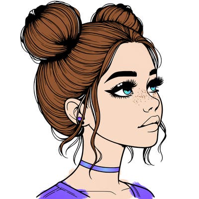 realistic girl with buns on the top of her head