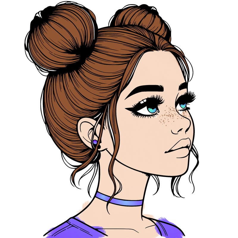 realistic girl with buns on the top of her head
