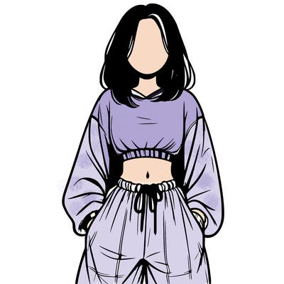 realistic girl faceless with baggy pants and a crop top