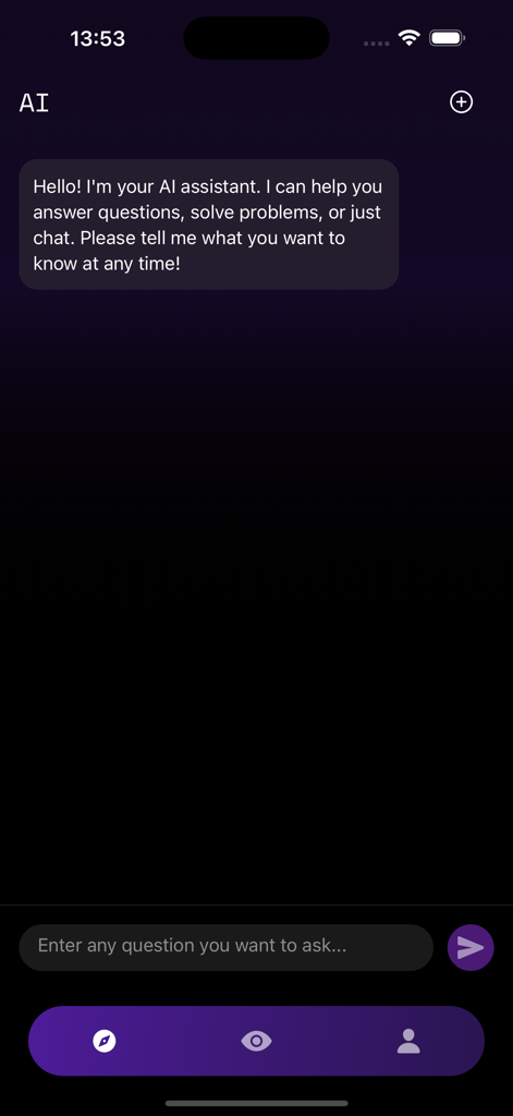 l-mao - AI chat interface of the l-mao app featuring an assistant greeting and dark mode design