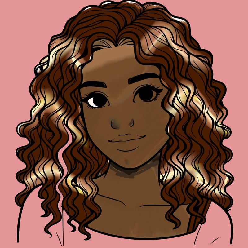realistic, teenage girl with curly hair