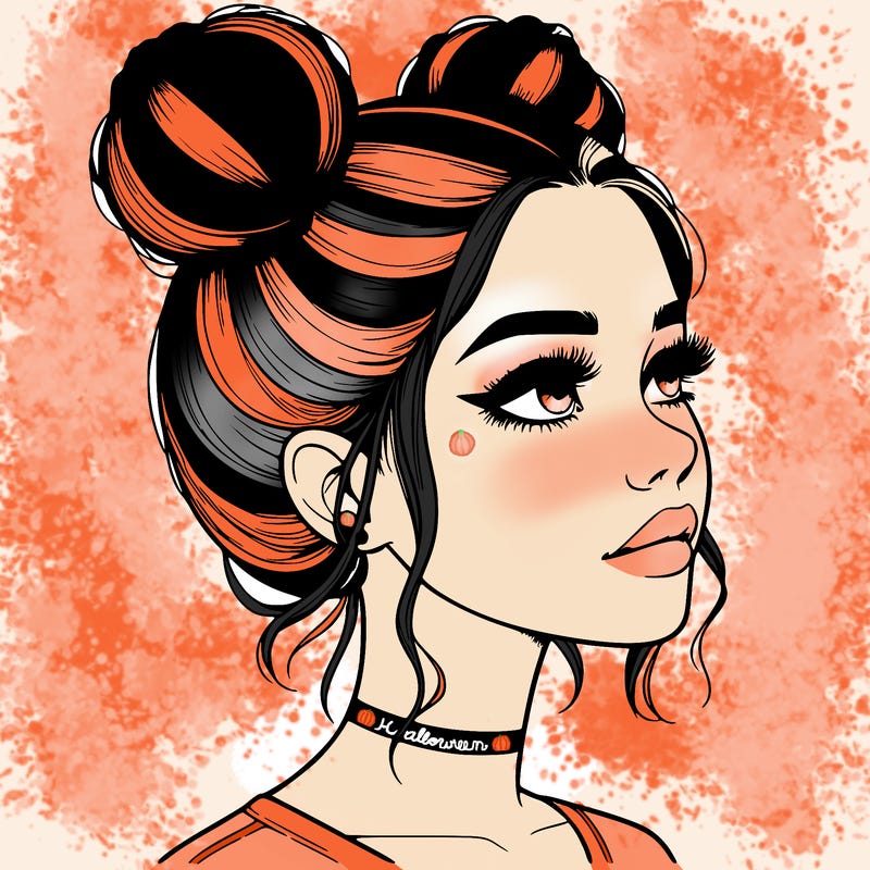 realistic girl with buns on the top of her head