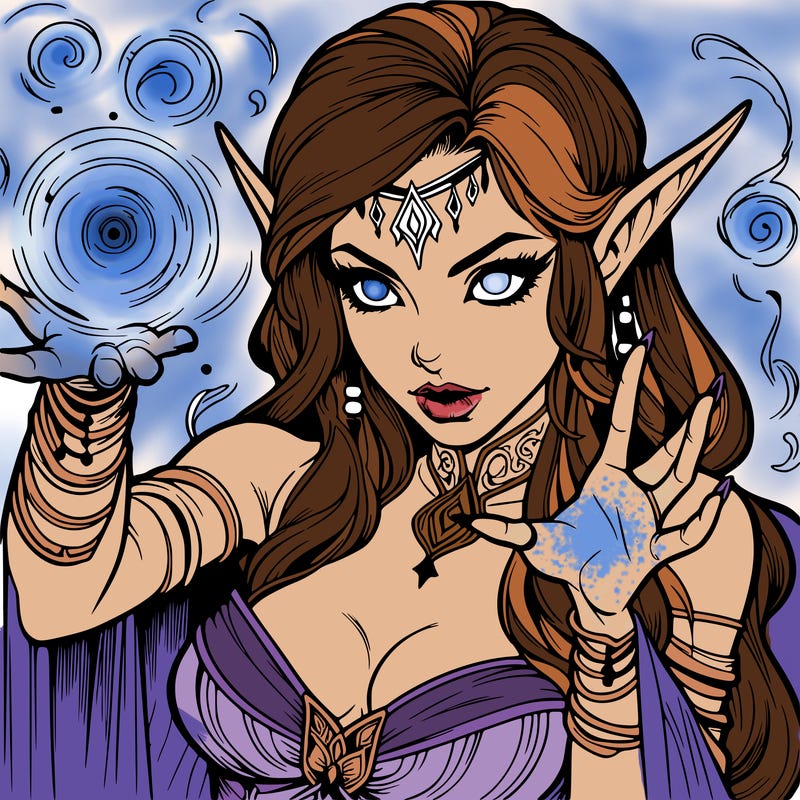 realistic scary beautiful elf sorceress casting spell