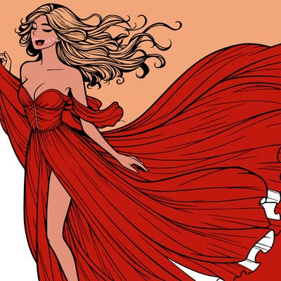 realistic woman in dress flowing the the wind