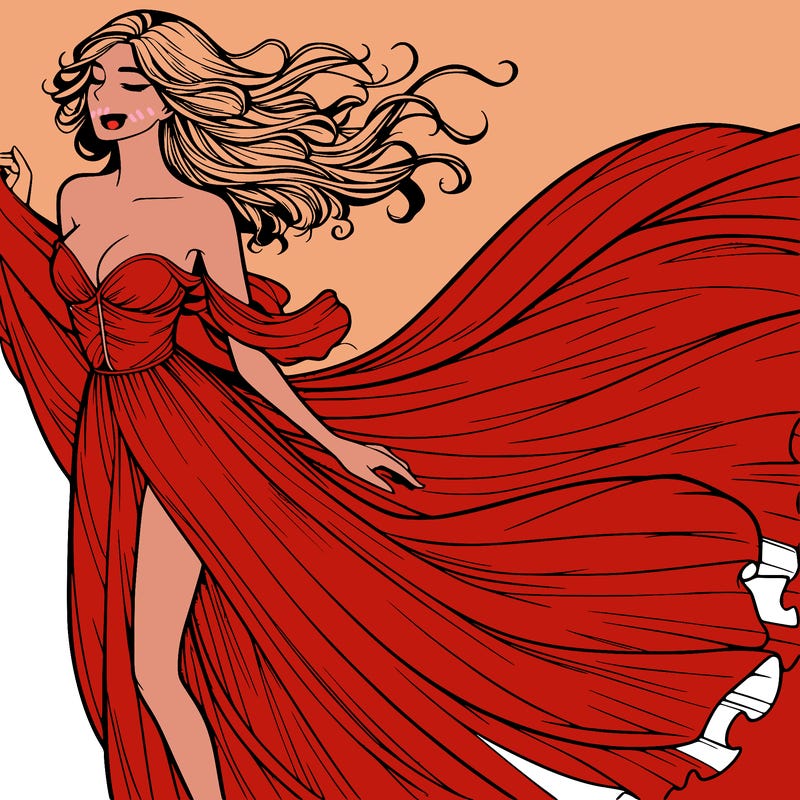 realistic woman in dress flowing the the wind