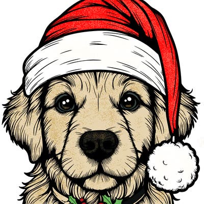 realistic dog with a christmas hat