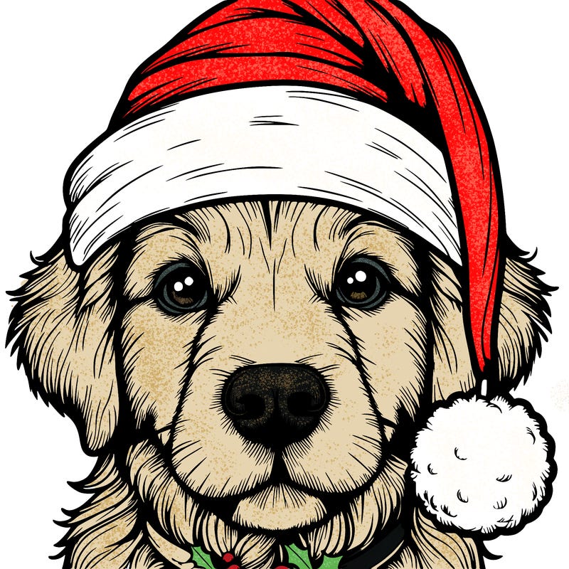 realistic dog with a christmas hat
