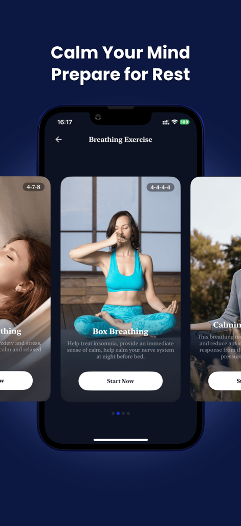 Guided breathing exercises on Sleep Monitor app to help prepare for rest
