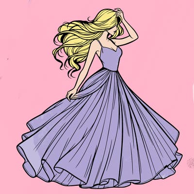 realistic woman with dress flowing in the wind