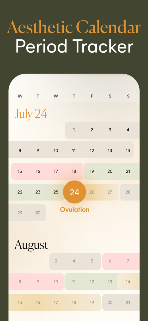 Lively - Period Tracker, Cycle - Aesthetic period tracker calendar showing cycle phases and ovulation day