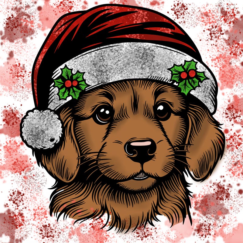 realistic dog wearing a santa hat