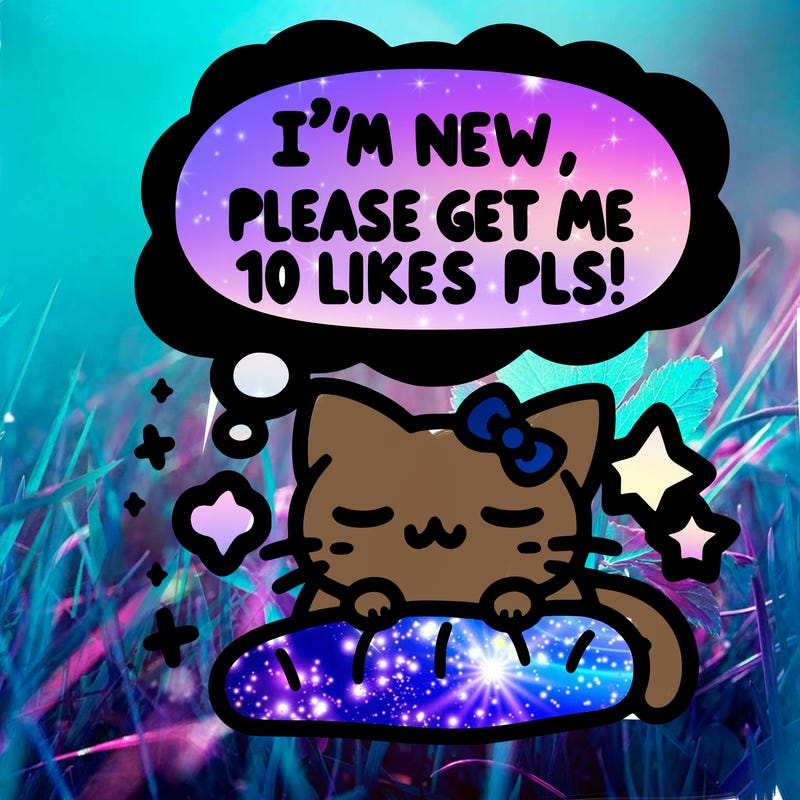 kitty taking a nap dream talking and saying "i'm new, please get me at least 10 likes pls!!"