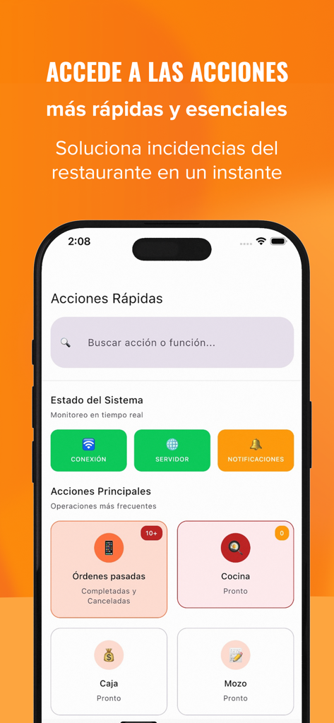 Llamafood Operations - Llamafood Operations app interface showing quick actions and system status for restaurant management