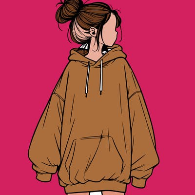 realistic girl with a oversized sweatshirt on and a bun