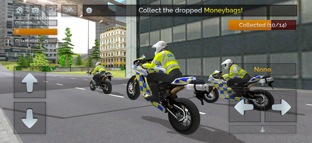 Police Motorbike Simulator 3D - Police motorbike doing a wheelie during a city mission in the simulator game