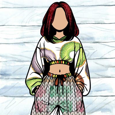 realistic girl faceless with baggy pants and a crop top