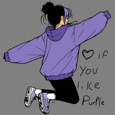 realistic girl jumping with a bun and oversized sweatshirt