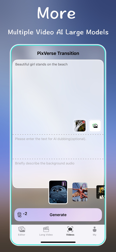 Interfaz de la aplicación Nano Banana que muestra la generación de vídeo IA con el modelo PixVerse, presentando una indicación de texto y opciones de audio