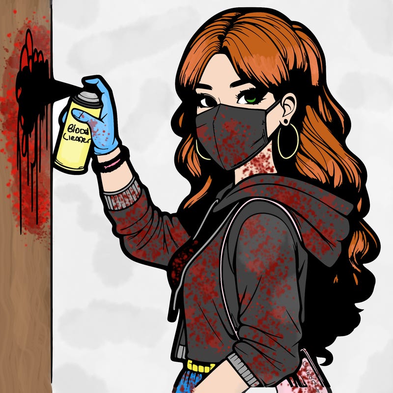 realistic girl with mask spray painting a wall