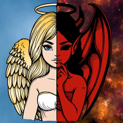 realistic angel half demon