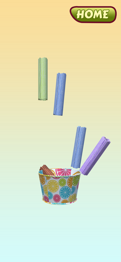 Rolls de helado coloridos cayendo en una taza decorativa con patrones de cítricos