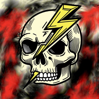 skull with lightning rod coming out of its head