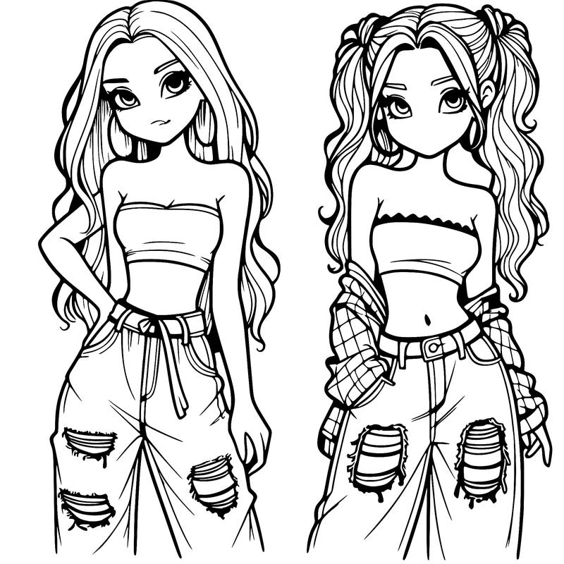 2 girls in crop tops and baggy jeans ripped