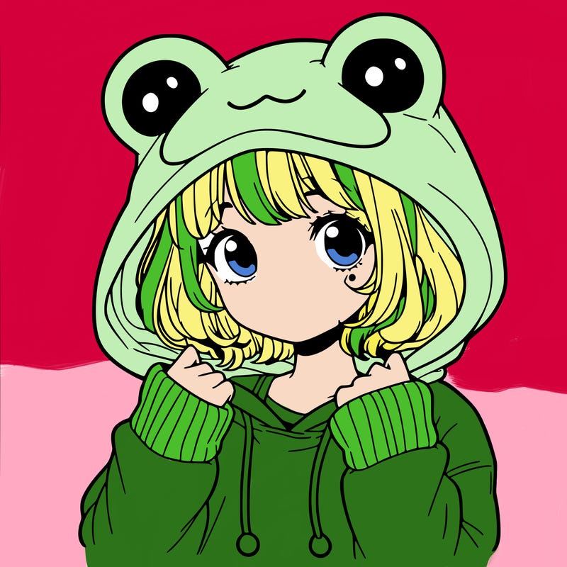 a cute teenage girl wearing a frog hoodie