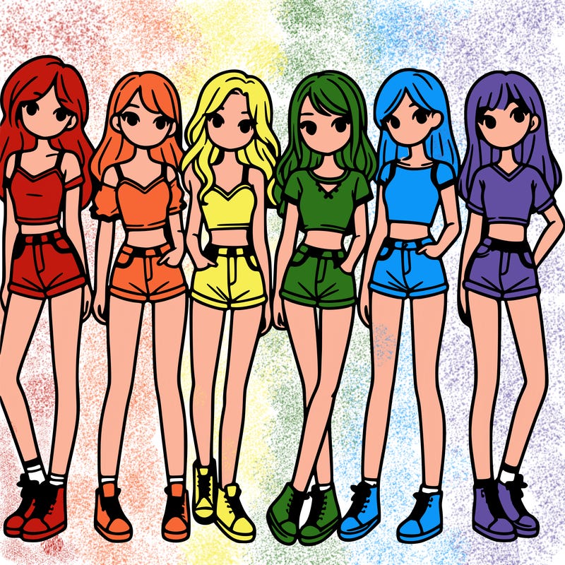 a group of girls wearing crop tops and shorts