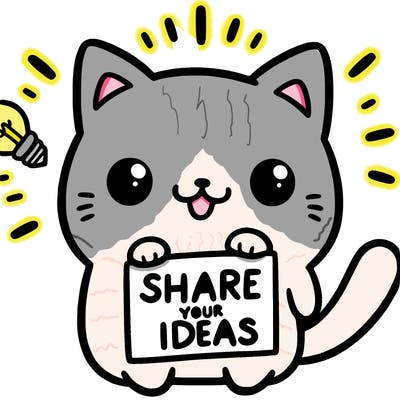 a cute cat saying share your ideas