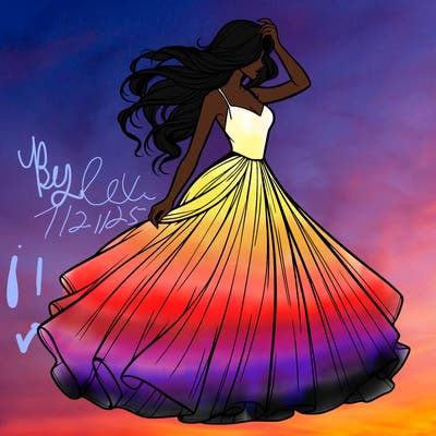 realistic woman with dress flowing in the wind